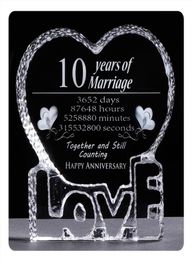 10 Years Wedding Anniversary Ornaments For Home Love Crystal Heart Shape Souvenirs Gifts For Lover Wedding Favours Presents2291608