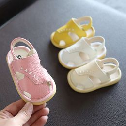 Summer Baby Sandals for Girls Boys Genuine Leather Closed Toe Toddler Kids Breathable Anti Slip Beach Shoes First Walkers L2405