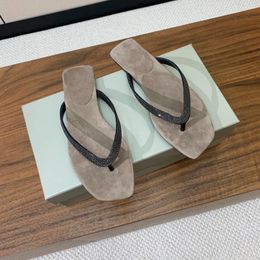 Slippers Shoes For Women Size35-42 Natural Kid Suede Flip-Flops String Bead Chain Summer Slides Designer Zapatos De Mujer