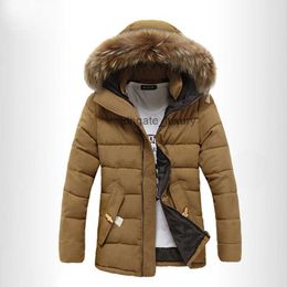 Mens Down Parkas Wholesale New Casual Mens Winter Windproof Parka With Fur Hood Thick Good Quality Mens Long cotton Coats M-3XL