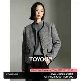 Women's Jackets Toyouth Women Thick Coat 2024 Winter Long Sleeve O Neck Loose Jacket Contrast Edging Button Design Elegant Vintage Grey