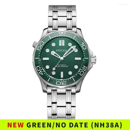 Wristwatches PHYLIDA Green Dial No Date NH38a Automatic Watch Diver 200 Sapphire Crystal SLN BGW9 Lume Watches For Men SE-GN-38