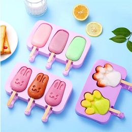 Baking Moulds Silicone Ice Cream Mould Popsicle Siamese Moulds With Lid DIY Lolly Cartoon Cute Image Handmade Kitchen Accessories
