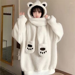 Women's Polos Bear Ears Lamb Wool Sweatshirt Female Ins Loose Korean Niche Design Temperature-Sensitive Soft Wind Velvet Padded Thickened