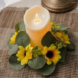 Candle Holders Pillar Garland Sunflower Eucalyptus Wreath Ring Set For Home Wedding Party Table Centrepiece Artificial Indoor