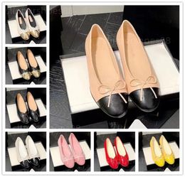 Designer Ballet Flats Womens Shoes Genuine Leather Ballerinas Loafer Flat Pump Slip on Comfy Black Pink White Dress Shoe with Bowt3878521