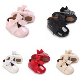 First Walkers Haishi Baby Shoes Baby Shoes Girls Classic Bow Rubber Sole Anti slip PU Dress Shoes First Step Walker Baby Bed Shoes d240527
