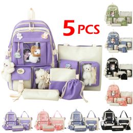 5pcs Sets Harajuku Kawaii Kids School Backpack Cute Women's Bagpack Bookbag Laptop Bag For Teenage Girls Rucksack Students Bag