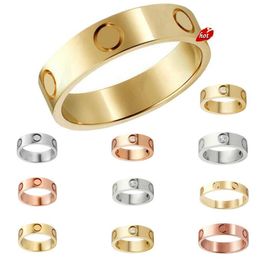 Womens Love Ring Mens Designer Heart Rings Couple Jewelry Titanium Steel Band Fashion Classic Gold Sier Rose Color Screw with Diamonds Size 5-10 Red Box Gift 4LYQ