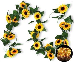 Decorative Flowers 2 Pack Fall Decor Artificial Sunflower Garland With Lights Silk Flower 16 Large Heads Fake Vines