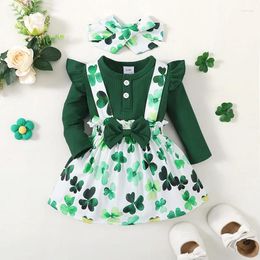 Clothing Sets Born Girl Irish Festival Outfit St Patrick S Day Skirt Set Four Leaf Clover Print Short Sleeve Romper Suspender