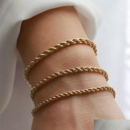 Chain Twisted Rope Chian Bracelet For Woman Hip Hop Punk 4Mm Gold Color Stainless Steel Necklace Fashion Jewelry Drop Delivery Bracel Dhzwx