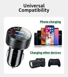 Car Charger 36W Fast Car Charger Adapter QC3.0 Dual USB Car Charger Fast Charge with Colourful Voltmeter ON/Off Switch For iPhone