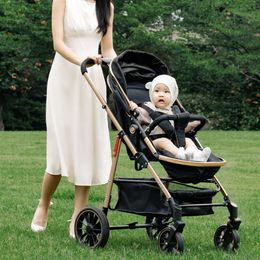 3 in 1 Baby Stroller High View Comfortable Sleeping Basket Cart Lightweight Two-way Push Trolley Foldable Travel Pram L240525