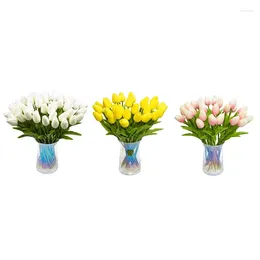 Decorative Flowers 30Pcs Artificial Tulips Real Touch Fake Holland PU Tulip Bouquet Latex Flower White