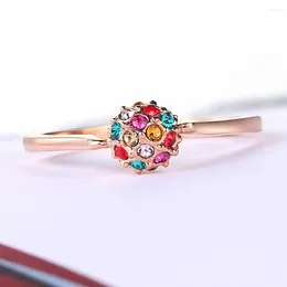 Cluster Rings Fashion Design Colourful Crystal Ball For Women Engagement Rose Gold Colour Wedding Ring Austrian Crystals Finger Jewellery