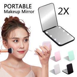 Mini Makeup Mirror With Led Light Small Portable Foldable Small Handheld Lumineux Travel Smart Pink Vanity Mirrors Make Up Tools