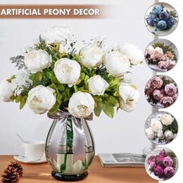 Decorative Flowers 13 Heads Artificial Plants Plastic Peony Fake Silk Bouquet Flower Wedding Party Home Decorations