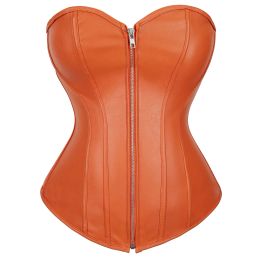 Sexy Leather Corset Tops for Women Plus Size Steampunk Zipper Corset Bustier Top Gothic Black Leather Overbust Corsets Top S-6XL