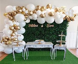 White Balloon Garland Arch Kit Gold Confetti Balloons 98 PCS Artificial Palm Leaves 6 PCS Wedding Birthday Decorations 2203215422843