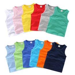 T-shirts 2024 Candy colored girls sleeveless sports vest underwear childrens single cotton underwear summer childrens boy top beach clothing d240525