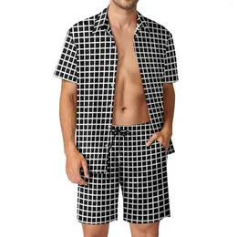 Men's Tracksuits Cheque Print Men Sets Black And White Plaid Casual Shorts Beachwear Shirt Set Summer Fashion Suit Short Sleeve Big Size