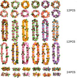 Decorative Flowers 48pcs Outfit Headband Party Decorations Colourful Hawaiian Lei Garland Necklace Artificial Bracelets Chains Cloth Fancy