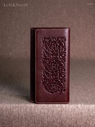 Wallets LEFT&NORTH Women's Long Wallet Trend 2024 Genuine Leather Natural Cowhide Elegant Vintage Embossing Purse Original Brand