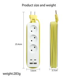 Power Strip EU Plug AC Outlet Patch Board With USB Type C Ports Extender Multitap Portable Travel Adapter Socket Charger.