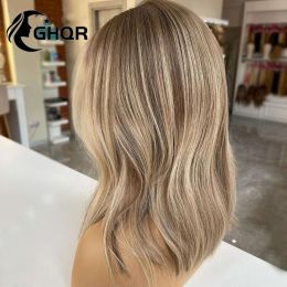 Short Ash Blonde Lace Front Wig Human Hair Brown Highlight Lace Frontal Wig HD Transparent Lace Wigs For Women 360 full lace wig