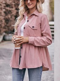 Women's Blouses Women Corduroy Button Up Shirt Solid Color Casual Long Sleeve Blouse Loose Work Tops With Pockets For Streetwear