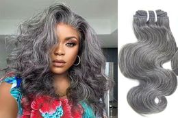 Salt And Pepper silver grey weave bundles Human Hair Extension for sewn in Raw Natural Hair Products Mix Of Grey And Black Hair Body Wavy Brazilian for braiding 100g