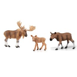 Realistic Wild Life Animal Woodland Creatures Figurine Moose Bull, Reindeer,Sika Deer Family Figures Playset Toys Cake Toppers