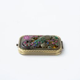 Vintage 2-Face Folded Pocket Mirror Hollow-Out Carving Rhinestone Peacock Mirror With Present Box Portable Makeup Mirror