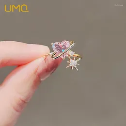 Cluster Rings UMQ Lovely Pink Crystal Love Heart For Women Girls Gifts Adjustable Opening Ring Fashion Female Jewellery