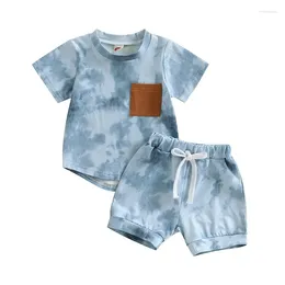 Clothing Sets Summer Baby Boys Suit Tie-dye Print Short Sleeve Crew Neck T-shirt Elastic Waist Shorts 2Pcs Infant Toddler Clothes