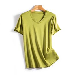 Women T-shirt double-sided liquid ammonia mercerized cotton T-shirt summer short-sleeved cotton versatile T-shirt