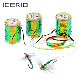 ICERIO 0.5mm - 2mm Two Tones Flat Tinsel Peacock Green/Orange Metallic Mylar Fly Tying Material for Nymphs Midges Wet Flies Body