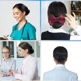 Classic Bowknot Snood Net With Barrette Hair Pins French Style Non-Slip Lace Bun Cover Work Hairnet Clips For Office Women Lady