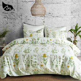 Bedding Sets Dream NS Plant Set Polyester Fiber Simple Printed Spring Green Leaf Yellow Flower Sanding Duvet Cover