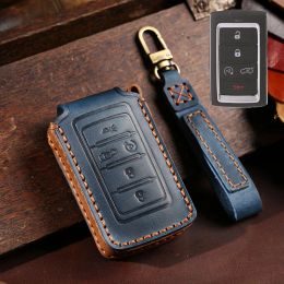 Genuine Leather Car Key Case Cover Fob Shell for Jeep Grand Cherokee Wagoneer 2021 2022 2023 Car Keychain