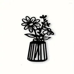 Decorative Figurines Black Metal Vase Wall Art Simple Floral Silhouette Suitable For Home Kitchen Bathroom Living Room