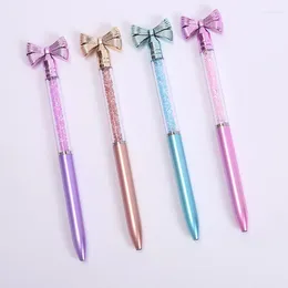 Rotary Type Bow Shaped Broken Drill Crystal Sparkling Ballpoint Pens Artistic Muti Function Writing Supplies Stationery Items