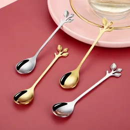 Spoons 1PCS Creative Stainless Steel Leaves Spoon Coffee Ice Cream Tea Stirring Tableware Decoration Kitchen Accessory