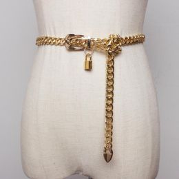 Belts 2022 Gold Chain Belt Lock Metal For Women Cuban Key Chains Silver Punks Dress Waistband Long Ketting Riem Cummerbunds 344H