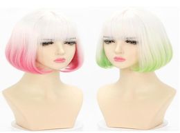 Other Event Party Supplies Gradient White Pink Wig Harajuku Cool Hair Green Brown Short Straight Kawaii Lolita Adult Chic Girls 7184380