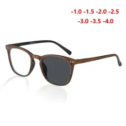 Sunglasses Frames Chameleon Lenses Oval Myopia Glasses Finished Retro Wood Color Sun Pochromic Nearsighted Eyewear Diopter 0 -1.0 -1.5 To