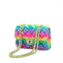 Bag THREEPEAS Female Fur Chain Small Square Fashion Faux Shoulder Messenger