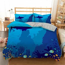 Bedding Sets 3d Marine Printed Quilt Set Cartoon Underwater World Children's Bed Sheet 3-piece