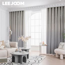 Curtain LEEJOOM Gradient Printed With White Sheer Star Hollow Out Elegant Window Blind Panel For Living Room Bedroom 1PC